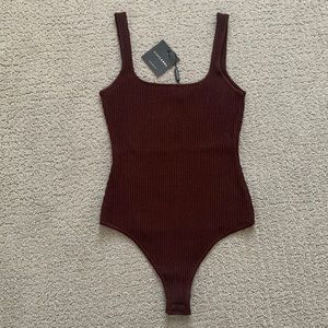 NWT JLuxLabel ribbed brown body suit S